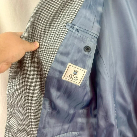 Peter Millar Sport Coat Blazer Men 42 Tall Blue Gray Micro Check Plaid‎ 2 Button - Picture 7 of 9